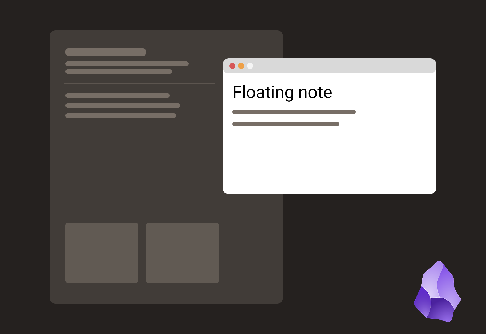 Screenshot of Floating Note showing a detached note window floating above a darker workspace.