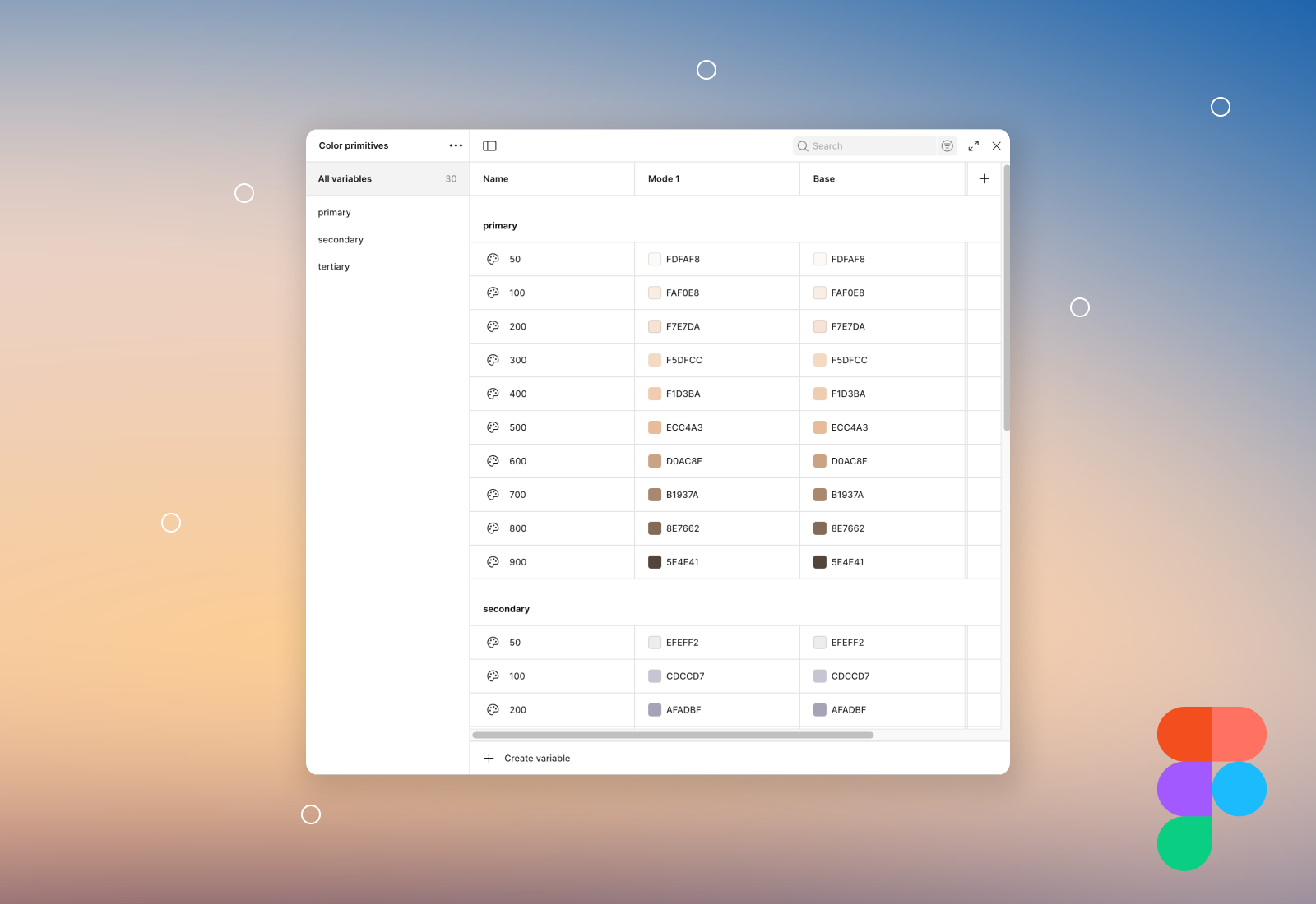Screenshot of Image to Color Variables showing a sampled image on the left and generated color variables on the right.